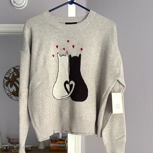 Charming Cat Design Gray Sweater